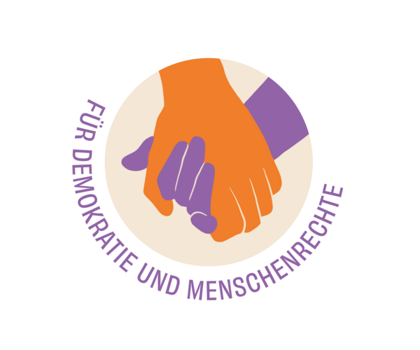 Für Demokratie und Menschenrechte, Logo mit zwei Händen, die ineinander greifen