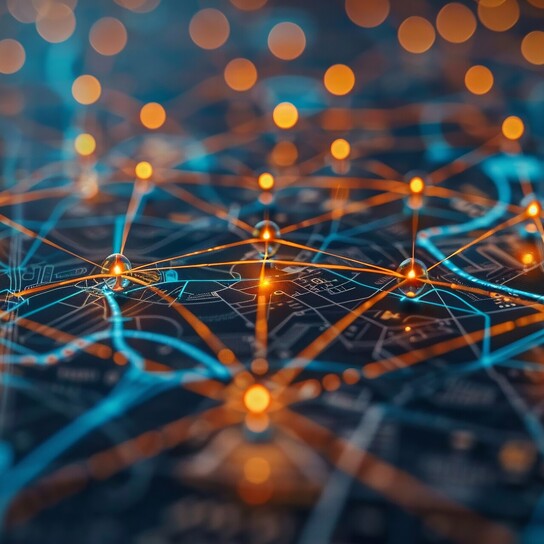 Ai generierte Grafik mit leuchtendem Netzwerk auf blauem hintergrund