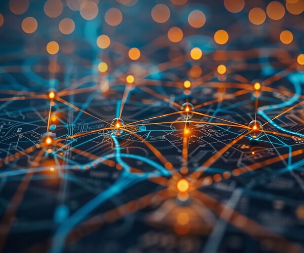 Ai generierte Grafik mit leuchtendem Netzwerk auf blauem hintergrund