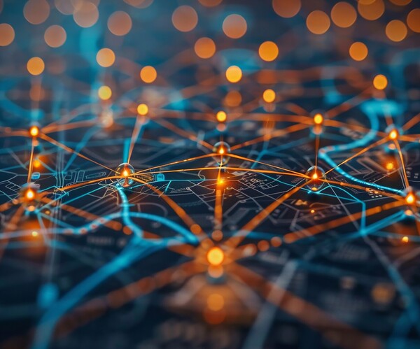 Ai generierte Grafik mit leuchtendem Netzwerk auf blauem hintergrund