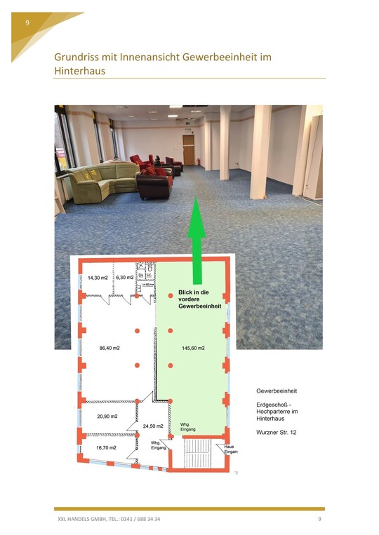 Grundriss mit Innenansicht Gewerbeeinheit Hinterhaus