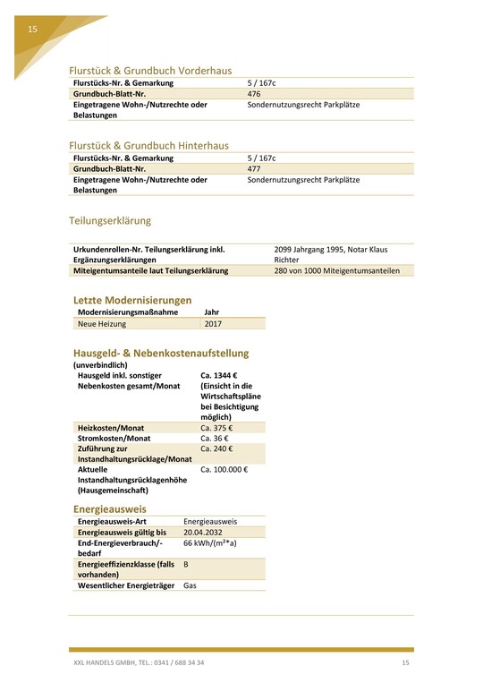Flurstück und Grundbuch Vorderhaus