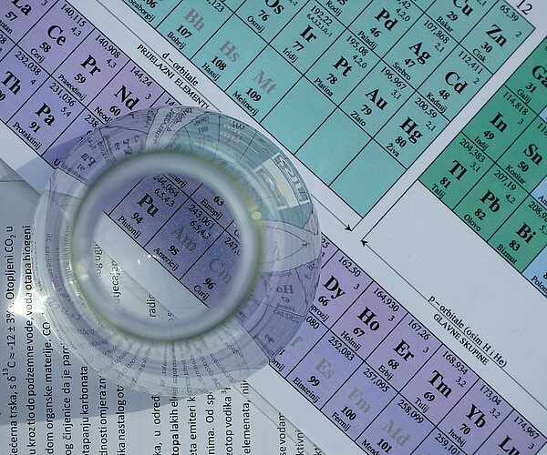 Reagenzglas auf einem Ausdruck des Periodensystems