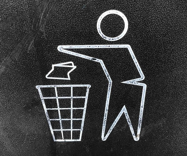 Logo, in dem eine Person Müll in den Mülleimer wirft