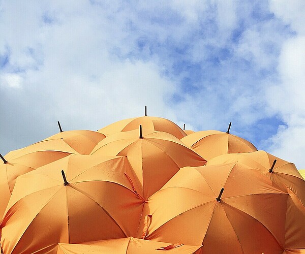 viele Regenschirme bilden einen Schutzwall