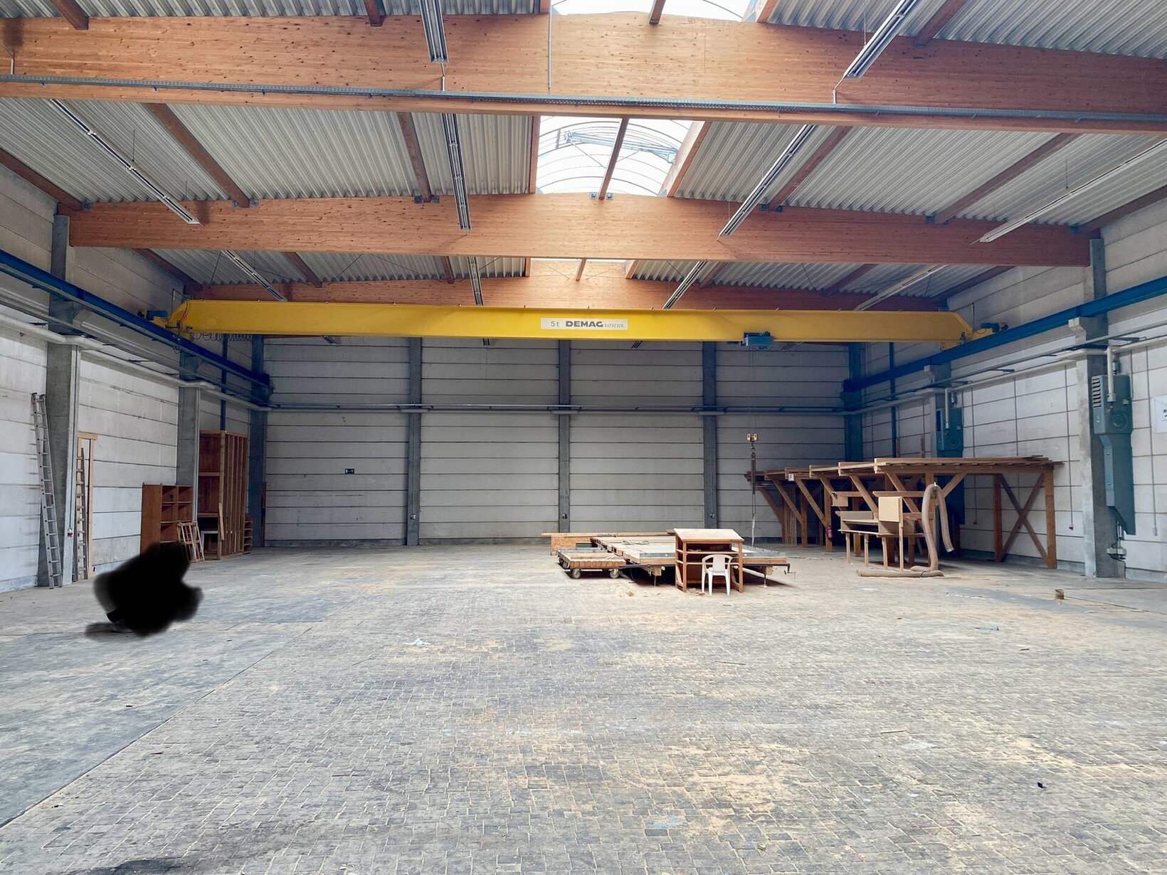 Innenansicht leere Halle mit Deckenkrananlage