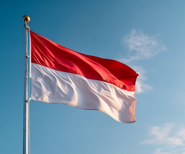 Flagge Indonesien: ein roter Querstreifen, darunter ein weißer