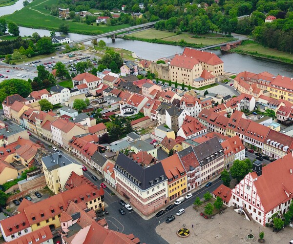 Luftaufnahme der Stadt Grimma