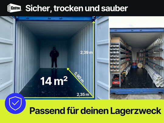 Großer leerer Container und mit Lagerregalen
