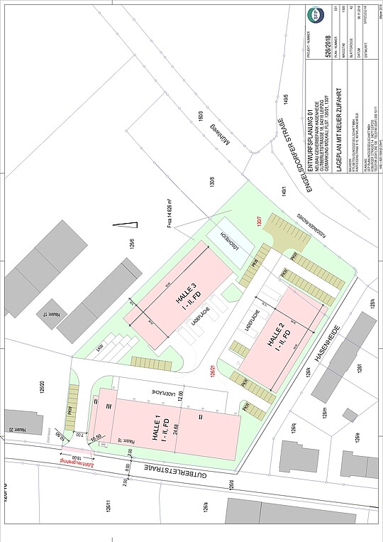 Leipzig, Gutberletstraße: Lageplan mit Zufahrten und Hallen