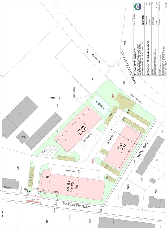 Leipzig, Gutberletstraße: Lageplan mit Zufahrten und Hallen