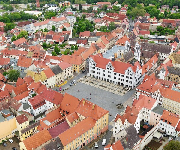 Luftbild der Innenstadt von Torgau