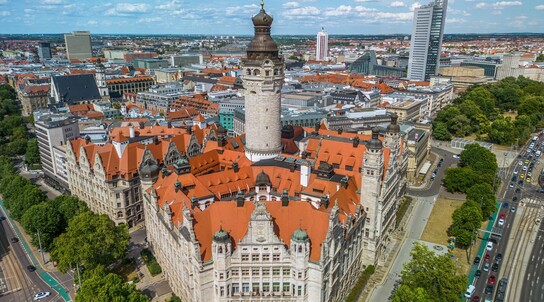 Luftbild des Neuen Rathauses Leipzig
