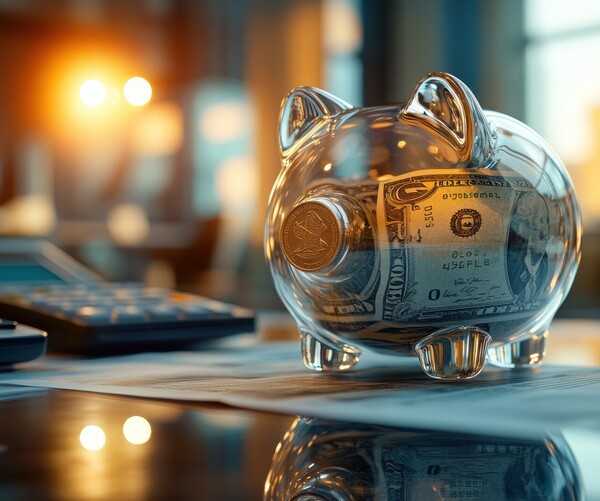 Sparschwein aus Glas auf einem Tisch