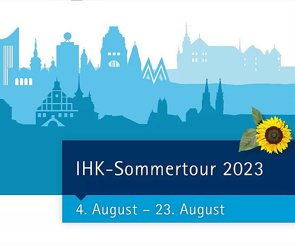 IHK Sommertour 2023 vom 4. bis 23. August. Skyline von Leipzig und den Landkreisen Leipzig und Nordsachsen mit Sonnenblume